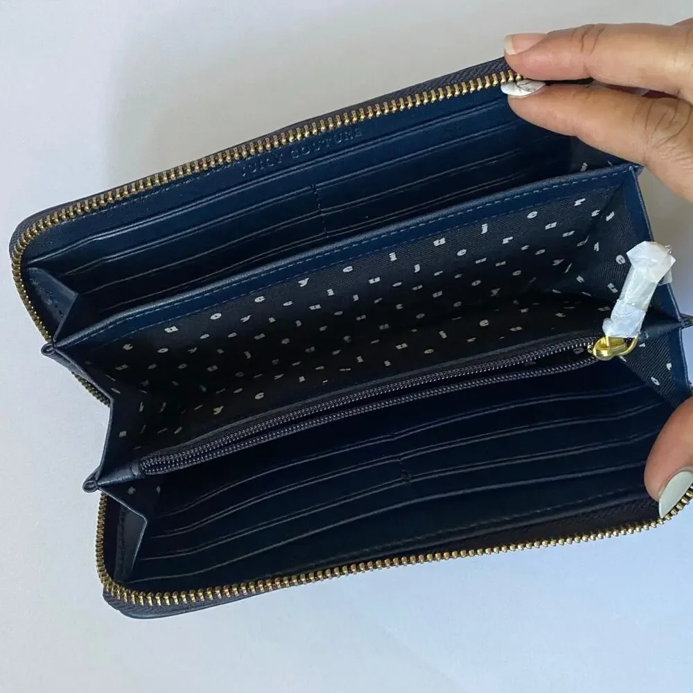 Vintage Juicy Couture Navy White Chevron Continental Zip-Around Wallet Clutch